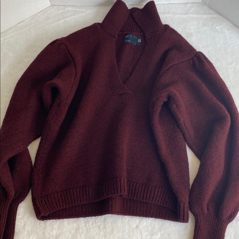 ASOS Long Sleeve Collar Knitted Sweater in Burgundy Size 10 - Picture 13 of 13